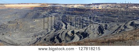 panorama huge quarry iron ore mining Gubkin Russian