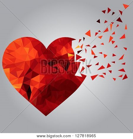 Stylized image of broken polygonal heart. Sadness concept.
