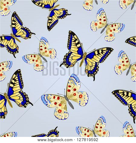 Seamless texture two butterflies silver background vector illustration
