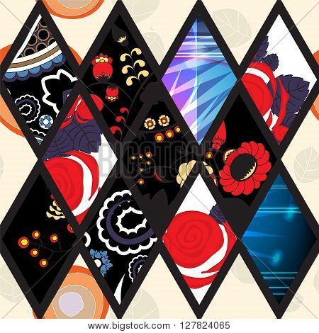 stock vector seamless patchwork pattern. oriental or russian floral design