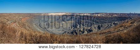 panorama of a great career iron ore mining spring Russia
