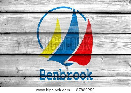 Flag Of Benbrook, Texas, Painted On Old Wood Plank Background