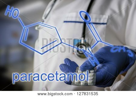 The paracetamol (JIU) or acetaminophen is a drug with analgesic properties Close-up of doctor holding a pill container
** Note: Soft Focus at 100%, best at smaller sizes