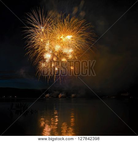 One fo the fireworks Ignis Brunensis  2014  at the Brno dam lake