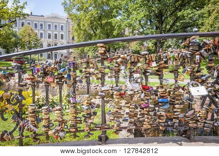 Padlocks On Bridge In Riga