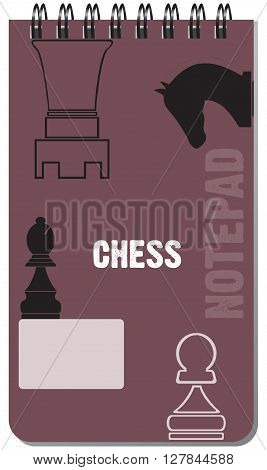 Notepad chess for notes on a spring. Vector illustration.