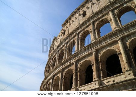 This is the left profile of the archs of the majestic monument in Rome, the Colosseum
