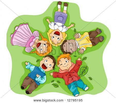 Kids on Grass - Vector