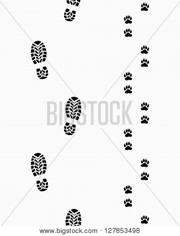 Prints of shoes and paws of dog,seamless
