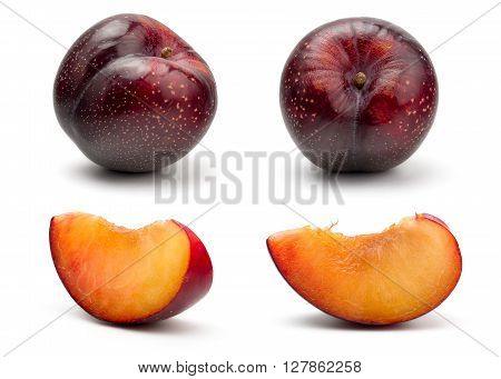A Set of Fresh Red Plum Isolated on White Background in Full Depth of Field.