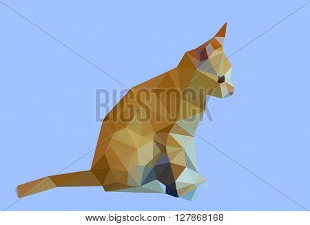 Digital illustration - Low Poly Cat. Triangle polygonal stile siamese kitten. Flat design creative illustration. Low poly style cat, modern polydonal design. Low poly cat design on blue background.