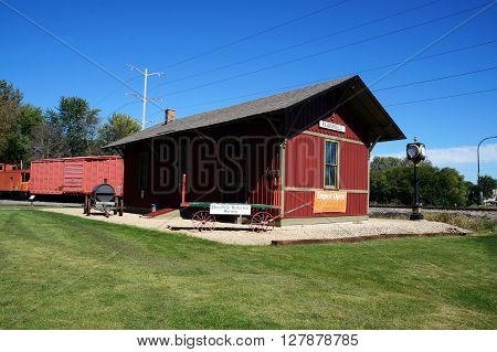 PLAINFIELD, ILLINOIS / UNITED STATES - SEPTEMBER 20, 2015: The old Plainfield Depot now serves as a museum operated by the Plainfield Historic Preservation Commission.