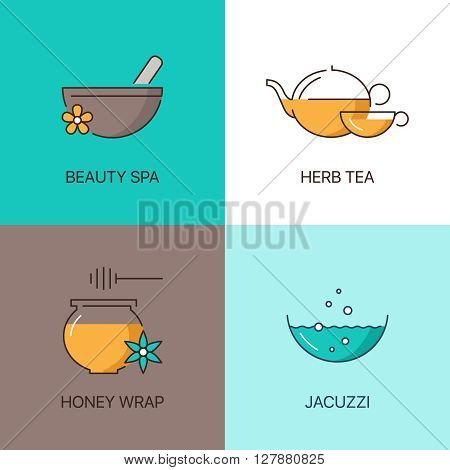Spa thin line logo concept. Premium quality natural calligraphic elegant linear icons set. 
Exclusive outline sign vector illustration.