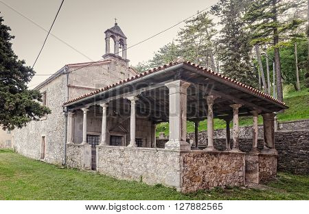 View of a little church in Labin little town in Istria Croatia