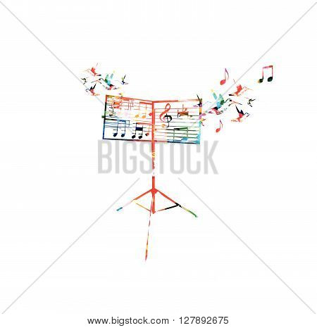Vector illustration of colorful music stand with hummingbirds