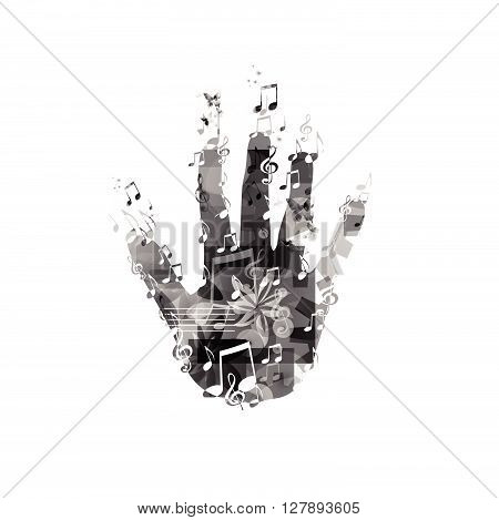 Vector illustration of human hand with music notes