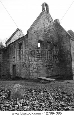 An exterior view of the ruins of St. Bridgets Kirk