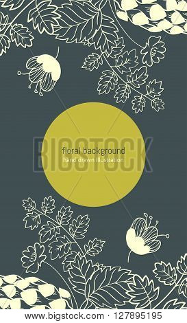 Summer forest. vector background with hand drawn forest herbs and cones