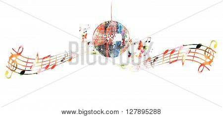Vector illustration of colorful disco ball with butterfies