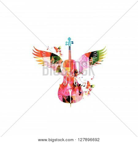 Vector illustration of colorful violoncello with wings