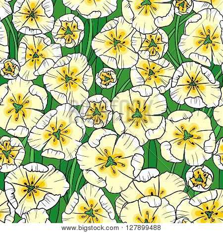 Vector seamless pattern with a couple of white tulips