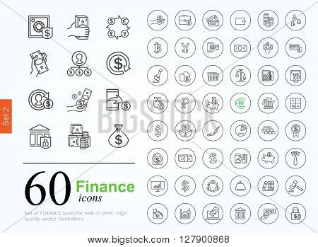 Set ot finance icons for web or print. High quality line icons, vector illustration.