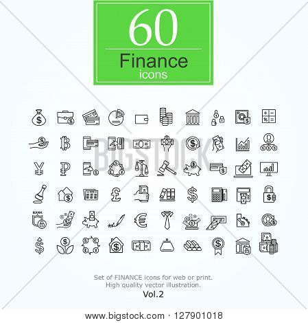 Set ot finance icons for web or print. High quality line icons, vector illustration.