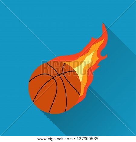 Basketball on fire flaming basketball icon basketball sign with fire sport icon flat design with long shadow vector