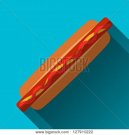 Hot dog sign flat design icon with long shdow on blue background vector