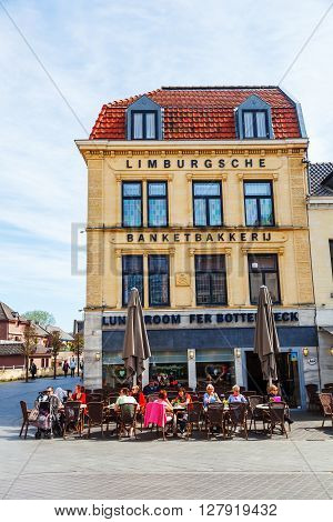 Valkenburg Netherlands - April 11 2016: city view with unidentified people in the old town of Valkenburg. Valkenburg aan de Geul in the province Limburg is a popular tourist destination