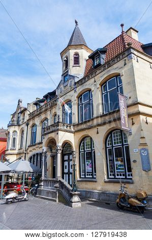Valkenburg Netherlands - April 11 2016: city view with unidentified people in the old town of Valkenburg. Valkenburg aan de Geul in the province Limburg is a popular tourist destination