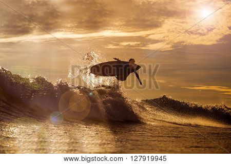 Surfer  At Sunset Tme