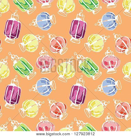 Paper Lanterns. Balloons paper lamps. Paper lanterns in different colors. Vector seamless pattern (background).