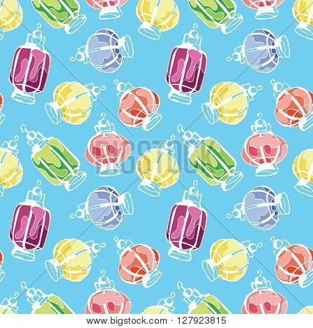 Paper Lanterns. Balloons paper lamps. Paper lanterns in different colors. Vector seamless pattern (background).