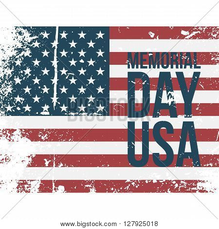 Memorial Day USA Type on colorful grunge Flag Background. Vector Illustration