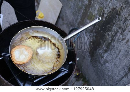 Pan For The Preparation Of Pancakes With Boiling Hot Oil