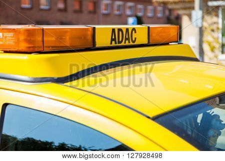 NEUBRANDENBURG/ GERMANY - 1 MAY 2016: an ADAC breakdown service car stands on a street in Neubrandenburg Germany at 1. may 2016.