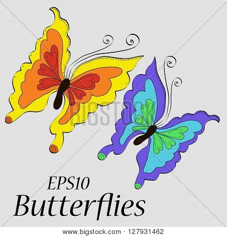 Beautiful butterflies of different colors drawing, pattern, eps10, vector, simpotichno  nice card, congratulation, miracle, summer