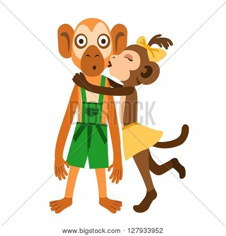 Monkey girl suddenly kissing surprised monkey boy
