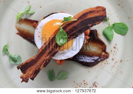 Bacon Egg Black Pudding Baked Beans Plated Meal