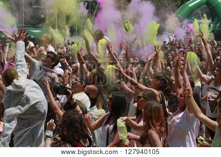 SOFIA, BULGARIA - June 20, 2015: Happy people during Festival of colours Holi.