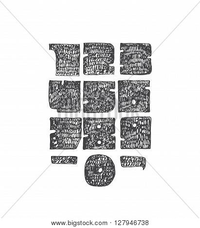 Hand drawn large digits from 0 to 9 with punctuation marks. Perfect for creative lettering massive solid hatched with thin nib and brush. Numbers made in solid geometric style isolated on white background