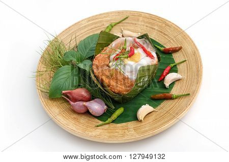 Thai food Steam seafood with curry paste