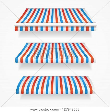 Striped Colorful Awnings Set. Three Types. Vector illustration