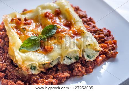 Canelloni Stuffed With Ricotta With Bolognese Sauce
