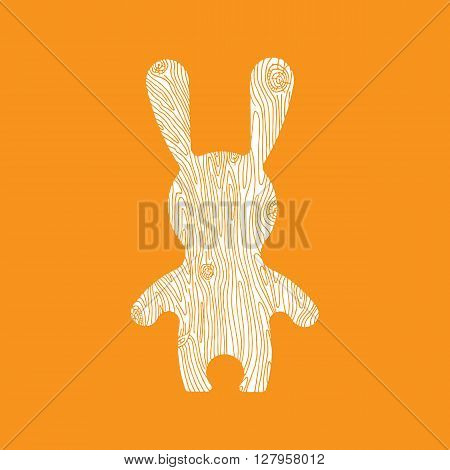 Vectorr rabbit illustration. Adorable hare in flat style. Vector hare icon with wooden texture. Bunny cartoon flat style icons.