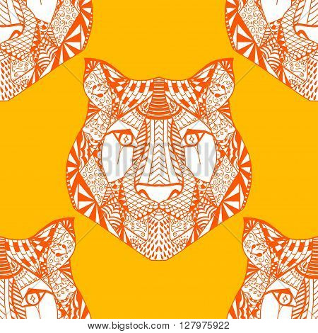 Red and yellow Seamless Tiger pattern. Vector illustration image