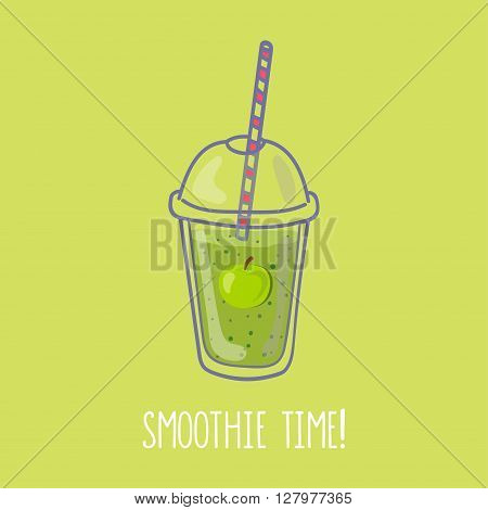 Hand drawn smoothie to go cup with apple illustration and smoothie time lettering