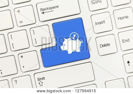 White Conceptual Keyboard - Blue Key With Moneybox Symbol