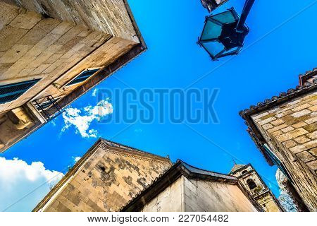 Picturesque Idyllic View At Marrow Old Streets In Famous Ancient Town Omis, Croatian Travel Destinat